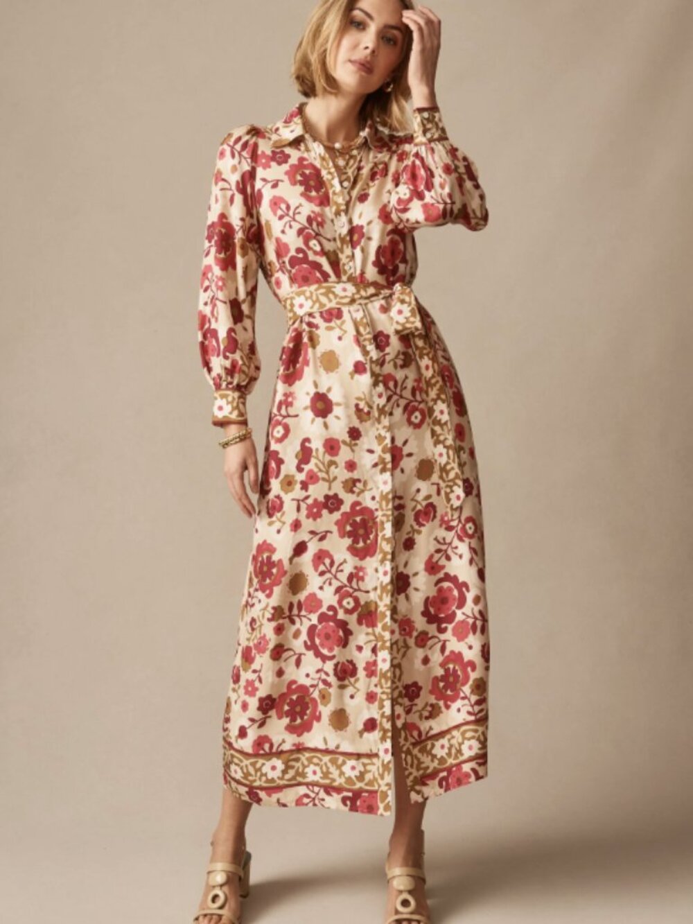 J. McLaughlin - floral, large, red+cream